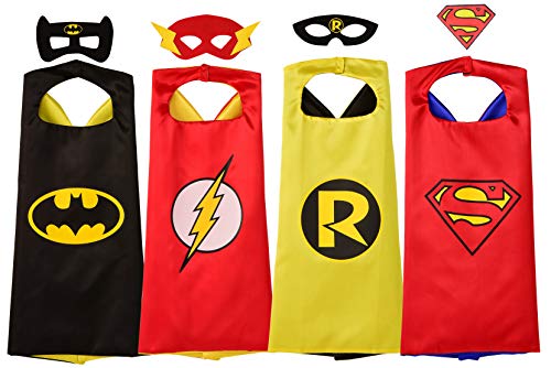 Rubie's Super Hero Cape Set Officially licensed DC Comics Assortment 4 Capes, 3 Masks, and 1 Chest Piece, Black, Yellow and Red,One Size (Amazon Exclusive)