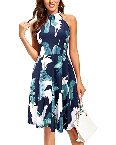 OUGES Women's Summer Dresses Floral Sundresses Halter Neck Casual Sundress(Floral-6,M)