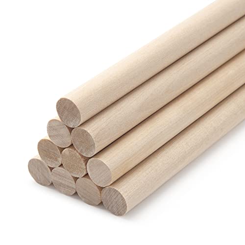 Wooden Dowel Rods Wood Dowels, 10PCS 1/2 x 12' Round Wooden Sticks for Craft, Macrame Dowel, Unfinished Hardwood Sticks for Arts and DIYers, Crafting, Tiered Cake Support and Wedding Ribbon Wands