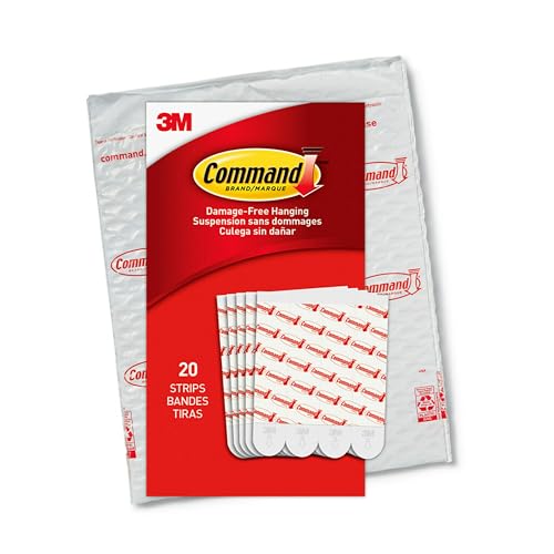 Command Large Refill Adhesive Strips, Damage Free Hanging Wall Adhesive Strips for Large Indoor Wall Hooks, No Tools Removable Adhesive Strips for Living Spaces, 20 White Command Strips