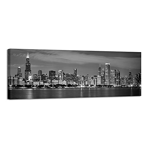 Wieco Art Chicago City Center Skyline in Black and White Canvas Prints Modern Canvas Art Cityscape Wall Decorations for Living Room Pictures for Bedroom Decorations