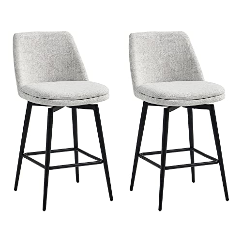 CHITA Counter Height Swivel Barstools, Upholstered Fabric Bar Stools Set of 2, Metal Base, 27.2' Seat Height, White (Multi-Colored)