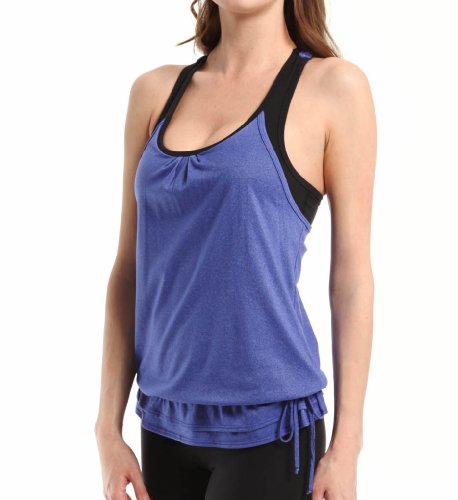 Beyond Yoga Racerback Tank Top with Contrast Bra, Heather Isis Blue, X-Small