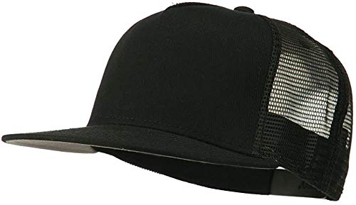 Ashen Fane 5 Panel Flat Visor Mesh Back Trucker Snapback Hat, Black