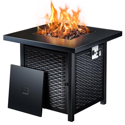 Ciays 28 Inch Propane Fire Pit CSA-Listed Outdoor Fire Pit Table, 50,000 BTU Steel Gas Fire Pit with Lid and Lava Rock, Add Warmth and Ambience to Parties On Patio Deck Garden,Black,CIFPT3B