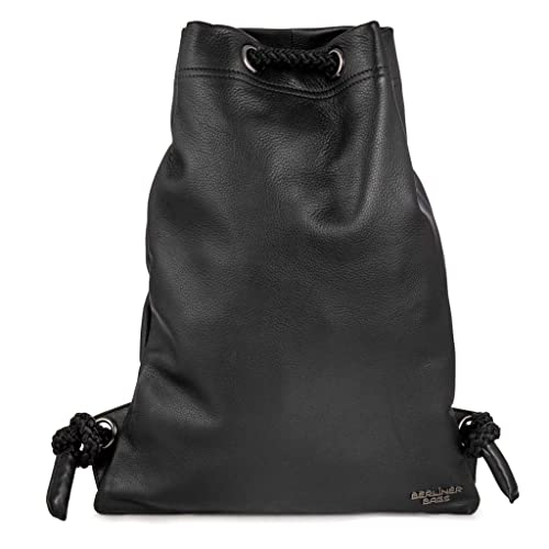 BERLINER BAGS Premium Leather Gym Bag, Drawstring Sports Bag for Men and Women - Black