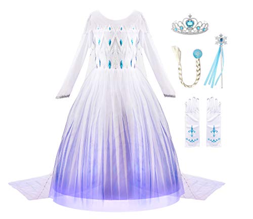 JerrisApparel Girl Princess Costume Snow Party Dress Halloween Cosplay Dress up (3T, White with Accessories)