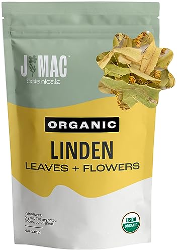 J Mac Botanicals, Organic Linden Leaf and Flower, Whole (4 oz Bag) USDA Certified Organic Linden Tea, Dried Linden flower tea, Packaged in the USA, Resealable pouch