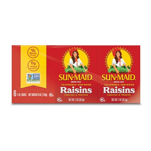 Sun-Maid California Sun-Dried Raisins - (6 Pack) 1 oz Snack-Size Box - Dried Fruit Snack for Lunches, Snacks, and Natural Sweeteners