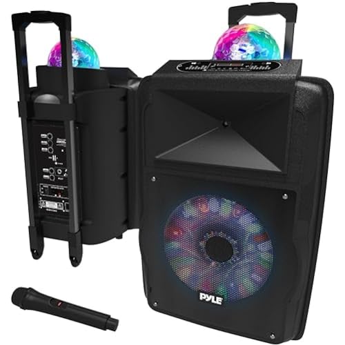Pyle Wireless Portable PA Speaker System - 700 W Battery Powered Rechargeable Sound Speaker and Microphone Set with Bluetooth MP3 USB Micro SD FM Radio AUX 1/4' DJ lights - For PA / Party