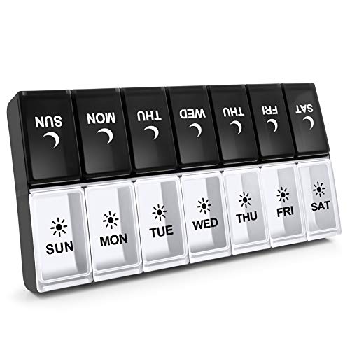Aigret Future 7 Day Pill Organizer 2 Times a Day, Large Weekly AM PM Box, Night Medicine Organizer, Case Per Container Twice A