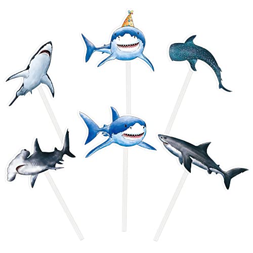 Shark Cupcake Toppers - 36 PCS Shark Party Cake Toppers for Kids Boys Ocean Shark Themed Party Birthday Shark Cupcake Decorations Baby Shower Beach Party Supplies
