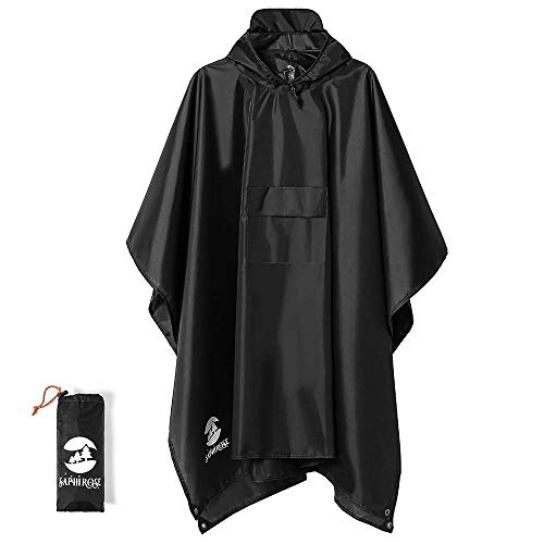 SaphiRose Hooded Rain Poncho Waterproof Raincoat Jacket for Men Women Adults(black)