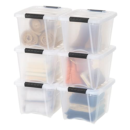 IRIS USA 19 Quart Stackable Plastic Storage Bins with Lids and Latching Buckles, 6 Pack - Clear, Containers with Lids and Latches, Durable Nestable Closet, Garage, Totes, Tubs Boxes Organizing