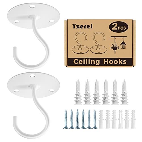 Yzerel Ceiling Hooks for Hanging Plants - Metal Plant Bracket Iron Wall Mount Lanterns Hangers for Hanging Bird Feeders, Lanterns, Wind Chimes, Planters, Outdoor Decoration Hooks (White)