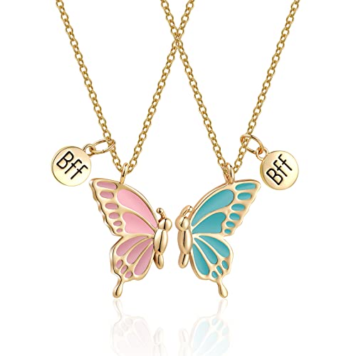 WEDDINEN Best Friends BFF Necklace for 2, Half Cute Aesthetic Matching Butterfly Friendship Pendant Necklaces for Teen Girls Women (Gold)