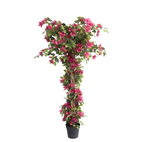 Damomo 5 Feet Artificial Bougainvillea Tree with Flowers in Plastic Pot Faux Blooming Tree for Decor Indoor or Outdoor Home Office, 1 PCS(59 inch)