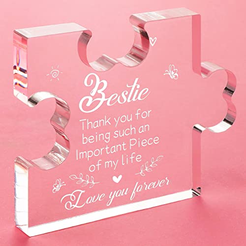 to My Bestie Gifts - Best Friends Gifts for Women Acrylic Puzzle Plaque Desk Decorations for Best Friend Sister Girls Women BFF Birthday Friendship Graduation Mothers Day Gifts Card - 3.35 x 2.76 Inch