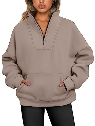 Trendy Queen Womens Sweatshirts Half Zip Pullover Quarter Zip Hoodies Oversized Sweaters Casual Fall Outfits Winter Clothes 2024 Fashion