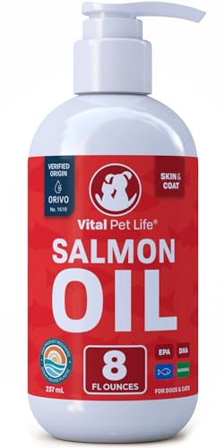 Salmon Oil for Dogs & Cats - Healthy Skin & Coat, Fish Oil, Omega 3 EPA DHA, Liquid Food Supplement for Pets, All Natural, Supports Joint & Bone Health, Natural Allergy & Inflammation Defense, 8 oz