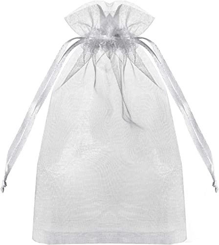 100PCS Sheer Organza Bags, White Wedding Favor Bags with Drawstring, 4x6 inches Jewelry Gift Bags for Party, Jewelry, Festival, Makeup