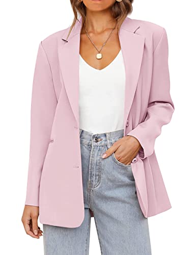 MEROKEETY Women's 2024 Fall Casual Blazers Long Sleeve Lapel Open Front Button Work Blazer Jackets with Pockets, Pink, M