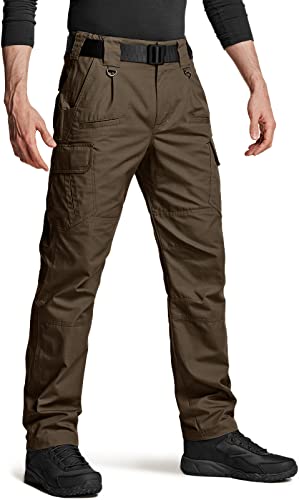 CQR Men's Tactical Pants, Water Resistant Ripstop Cargo Pants, Lightweight EDC Work Hiking Pants, Outdoor Apparel, Duratex Ripstop Tundra, 32W x 32L
