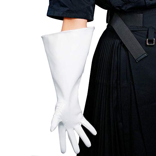 DooWay White PU Patent Leather Long Wide Sleeve Gloves Shine Wet Look 38cm Balloon Puff Open Loose Sleeves Large Oversize