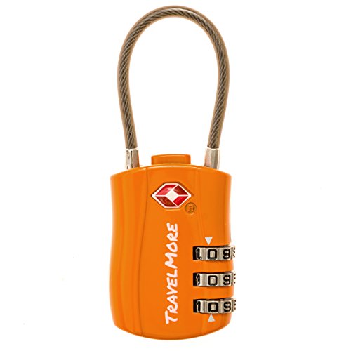 TSA Approved Travel Combination Cable Luggage Locks for Suitcases & Backpacks - 1 Pack of Orange TSA Lock