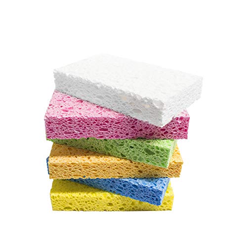 ARCLIBER Cellulose Sponges,Heavy Duty Scrub Kitchen Sponge,Clean Tough Messes without Scratching Sponges Kitchen,Pop Up Eco Sponges DIY (6 Pack)