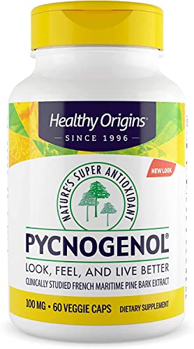 Healthy Origins Pycnogenol 100 mg - Premium Pine Bark Extract - French Maritime Pine Bark Extract for Heart Health, Skin Care & More - Gluten-Free & Non-GMO Supplement - 60 Veggie Caps
