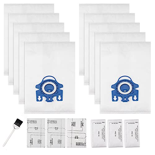 Improvedhand 10 Packs 3D Airclean Bags Replacement for Miele GN Vacuum Cleaner Bags Fit for Miele Classic C2 C3 S2 S5 S8 S400 Series with Motor Protection Filters, AirClean Filters
