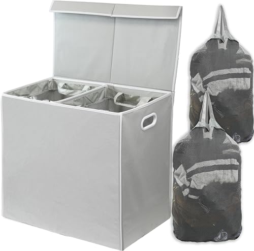 Simple Houseware Double Laundry Hamper with Lid and Removable Bags, Grey