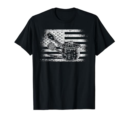 American Cook Chef Pot Knife Spatula Spoon American Flag T-Shirt