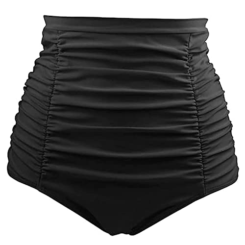Tempt Me Women's High Waisted Swimsuit Bottom Black Tummy Control Ruched Bikini Bottom Vintage Swim Shorts Tankini Briefs XL