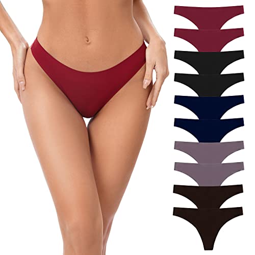 POKARLA Seamless Thongs for Women breathable Low Rise No Show Panties Invisible Underwear Pack of 10