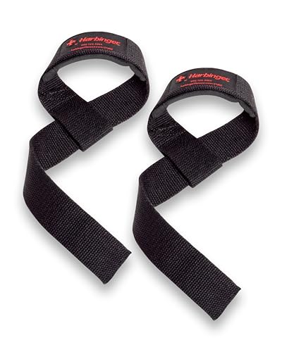 Harbinger Padded Cotton Lift Straps, Black - Soft, Supportive Neotek Wrist Pads - 21.5' Length, 1.5' Width - Reinforced Edges & Heavy-duty Stitching - Cushions Wrists for Lifting Support