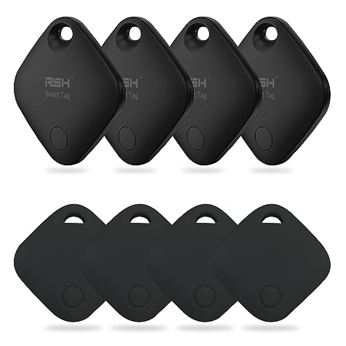 Key Finder Bluetooth Tracker for Luggage Works with Apple Find My Smart Tracker Locator for Suitcase, Bag, Backpack, Wallet, Replaceable Battery Smart tag Item Finder (4 Black Tags & Cases)