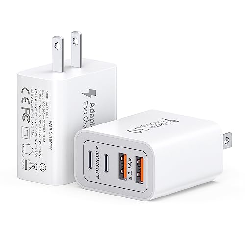 40W USB C Charger Block, 2-Pack 4-Port Type C Fast Charging Brick Dual PD&QC Wall Plug Adapter Compatible for iPhone 15/15 Pro/ 15 Pro Max/14/13/12, iPad, Airpods, iwatch, Samsung Galaxy