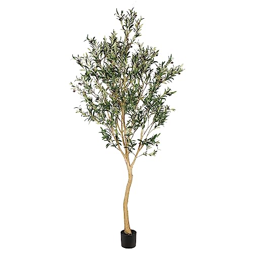 Realead 8ft Tall Faux Olive Tree - Realistic Large Silk Olive Tree Artificial Indoors - Fake Olive Trees with Branches and Fruits - Artificial Olive Trees for Home Office Decor Indoor