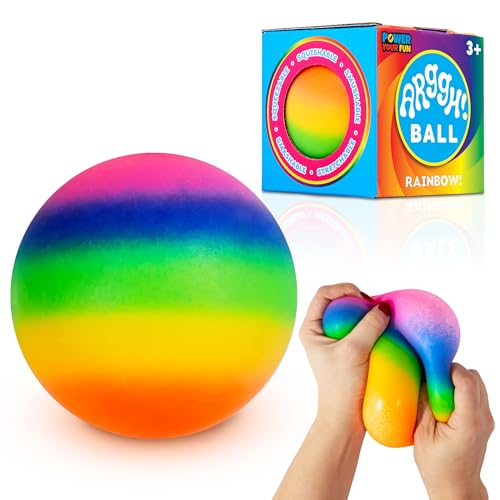 Power Your Fun Arggh Rainbow Giant Stress Balls for Adults - 3.75 Inch Large Stress Balls for Kids Squishy Toys Ball Anxiety Stress Relief Fidget Toy Sensory Ball Squeeze Toy for Boys Girls (Rainbow)