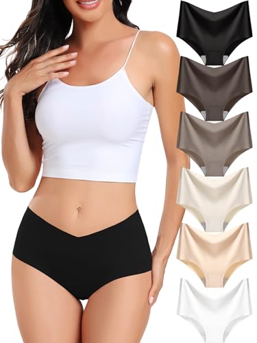 GNEPH Women's Seamless High Waisted Full Coverage Cheeky Panties No-Show Bikini Underwear for Women Comfortable and Stylish Seamless Hipster Underwear 6PACK(G855M-Coffee)