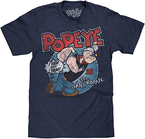 Tee Luv Popeye The Sailorman T-Shirt - I Yam What I Yam Popeye Cartoon Shirt,Midnight Navy Heather,Large