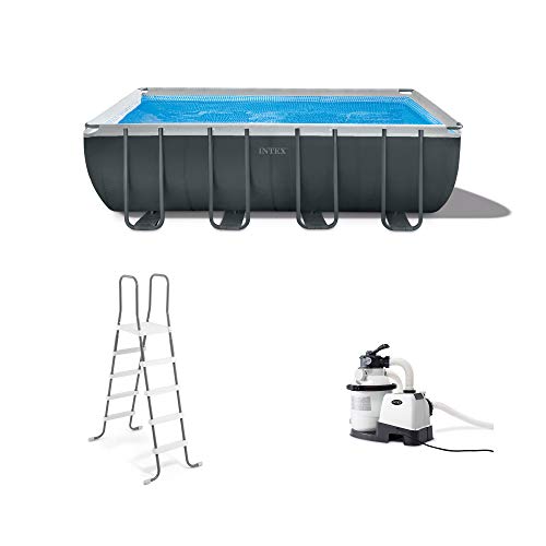 Intex 26355EH Ultra XTR 18' x 9' x 52' Rectangular Frame Above Ground Outdoor Swimming Pool Set with 1200 GPH Sand Filter Pump, Pool Cover and Ladder