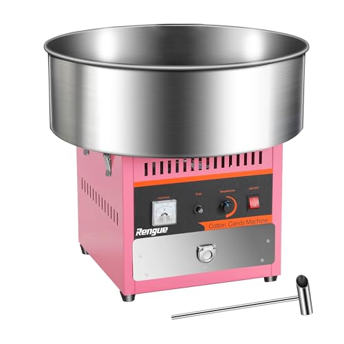 Rengue Cotton Candy Machine Commercial, 1000W Electric Cotton Candy Machine, Cotton Candy Maker with Stainless Steel Bowl, Sugar Scoop, Storage Drawer, Perfect for Family Party, Kids Birthday