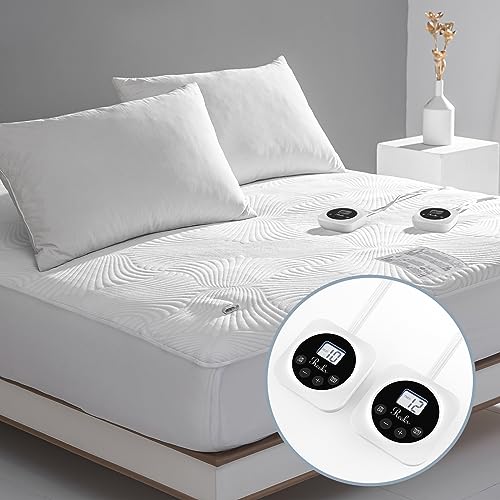 Queen Size Electric Heated Mattress Pad 10 Heat Settings Dual Control with Timer for 1-12 Hours Auto Off,Lighted Button (One Year Warranty)
