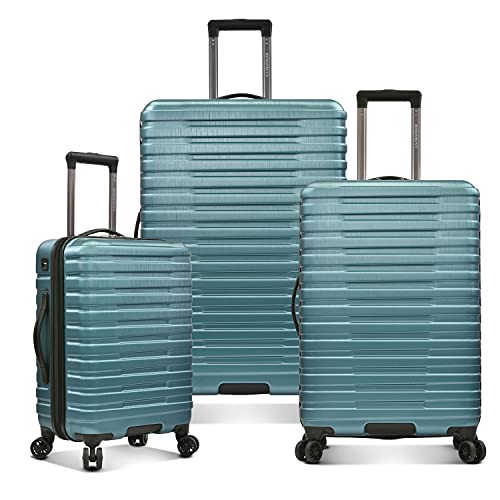 U.S. Traveler Boren Polycarbonate Hardside Rugged Travel Suitcase Luggage with 8 Spinner Wheels, Aluminum Handle, Teal, 3-Piece Set, USB Port in Carry-On