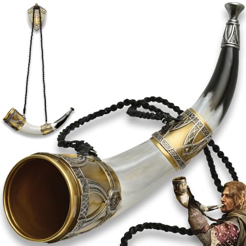 United Cutlery Lord of The Rings Horn of Gondor - Officially Licensed Accurate Movie Replica, Cast Polyresin, Leather Shoulder Strap, Display Stand, LOTR Collector Must-Have - Length 19