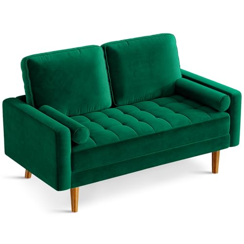 Vesgantti 58 inch Loveseat Sofa Couch, Green Velvet Couch for Living Room, Mid Century Modern Sofa with Button Tufted Seat, Small Love Seat Sofa for Bedroom, Apartment, Home Office