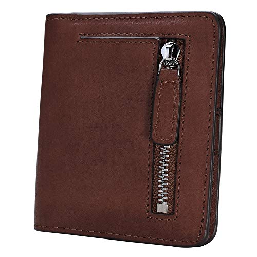 AINIMOER Small Leather Wallet for Women, Ladies Credit Card Holder RFID Blocking Women's Mini Bifold Pocket Purse, Vintage Brown